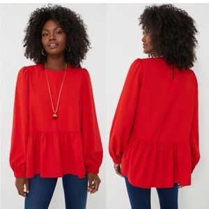 Pomander Place Tuckernuck Carlota Peplum Long Sleeve Blouse Red